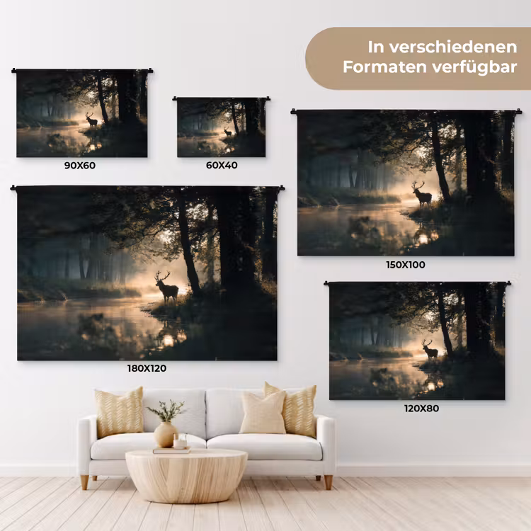 Hert - Bosbeek - Mystiek Wandkleed katoen klein -tsfeer8_DE