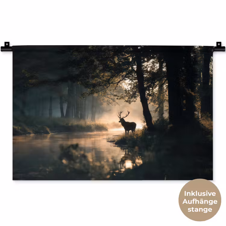 Hert - Bosbeek - Mystiek Wandkleed katoen klein -t3d_DE