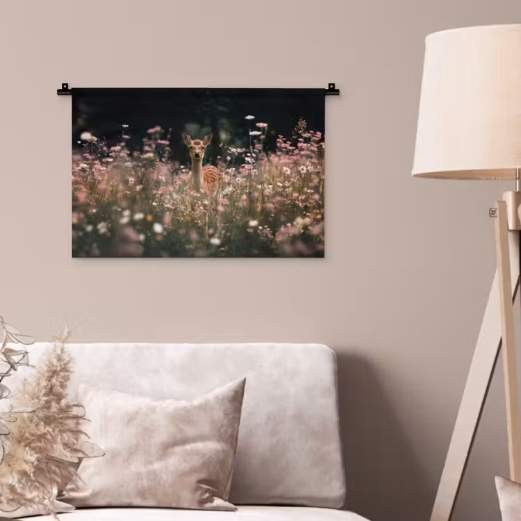 Hert - Wilde bloemen - Bos Wandkleed katoen klein -sfeer4