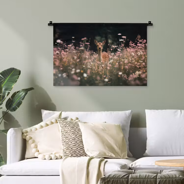 Hert - Wilde bloemen - Bos Wandkleed katoen klein -sfeer7