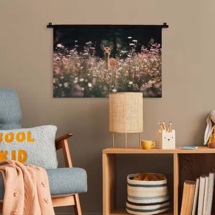 Hert - Wilde bloemen - Bos Wandkleed katoen klein -wsfeer4_kind