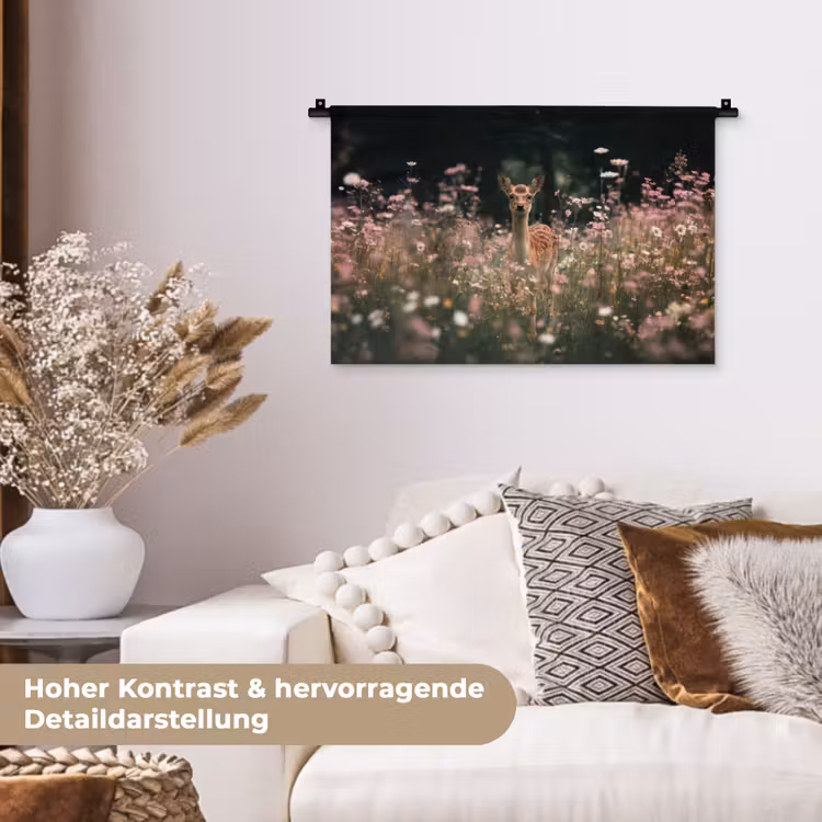 Hert - Wilde bloemen - Bos Wandkleed katoen klein -tsfeer1_DE