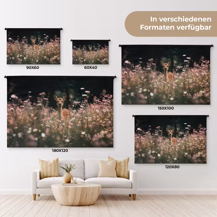 Hert - Wilde bloemen - Bos Wandkleed katoen klein -tsfeer8_DE