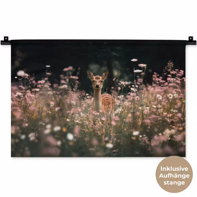 Hert - Wilde bloemen - Bos Wandkleed katoen klein -t3d_DE