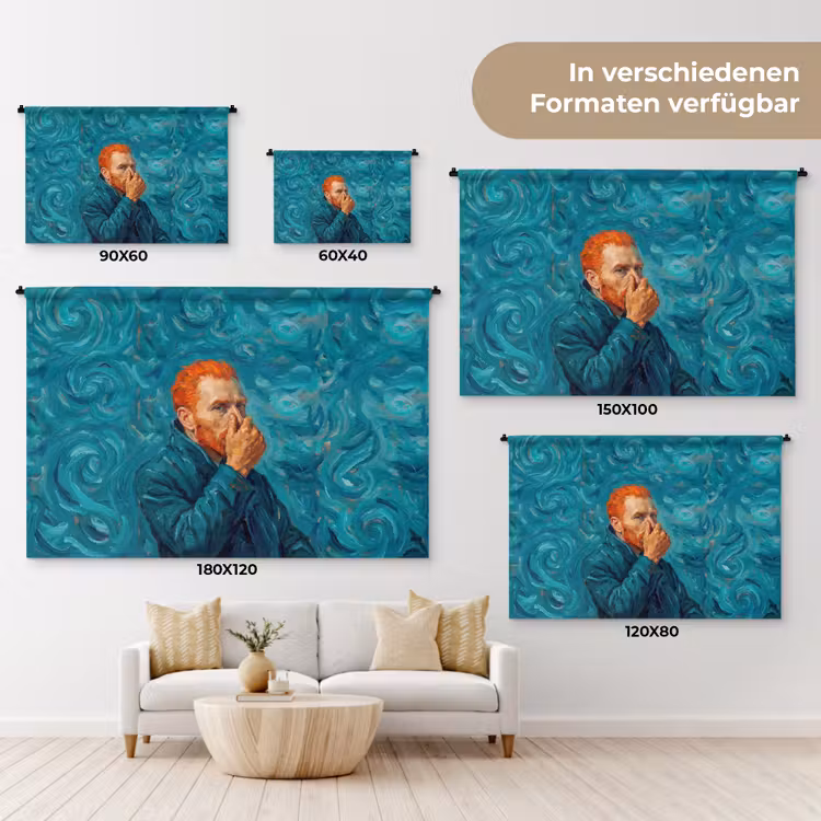 Portret - Klassiek - Blauw Wandkleed katoen klein -tsfeer8_DE