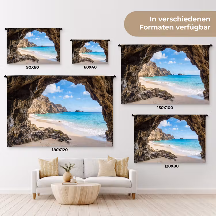 Grot - Strand - Zee - Blauw Wandkleed katoen klein -tsfeer8_DE