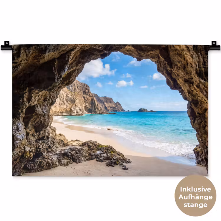Grot - Strand - Zee - Blauw Wandkleed katoen klein -t3d_DE