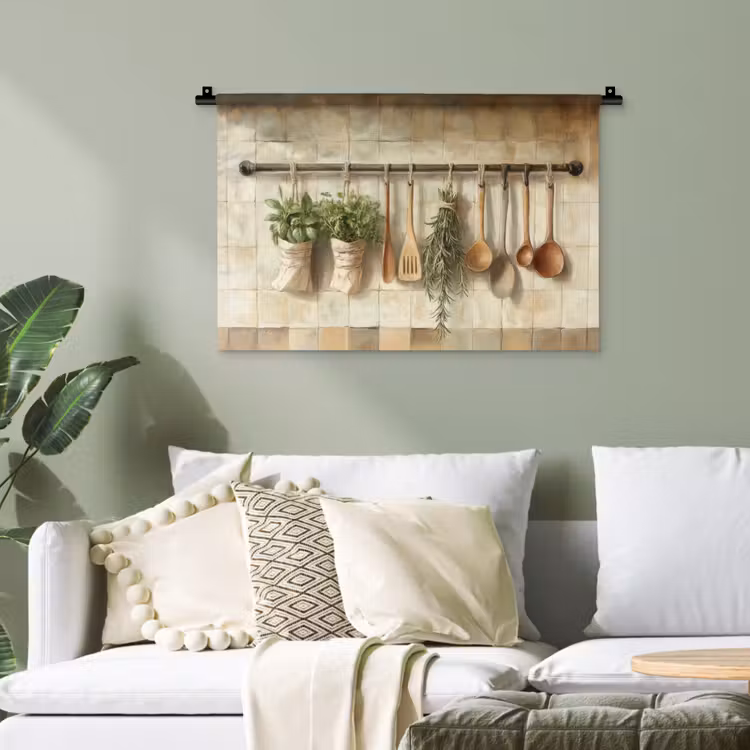 Hout - Keukengerei - Stilleven - Tegels Wandkleed katoen klein -sfeer7