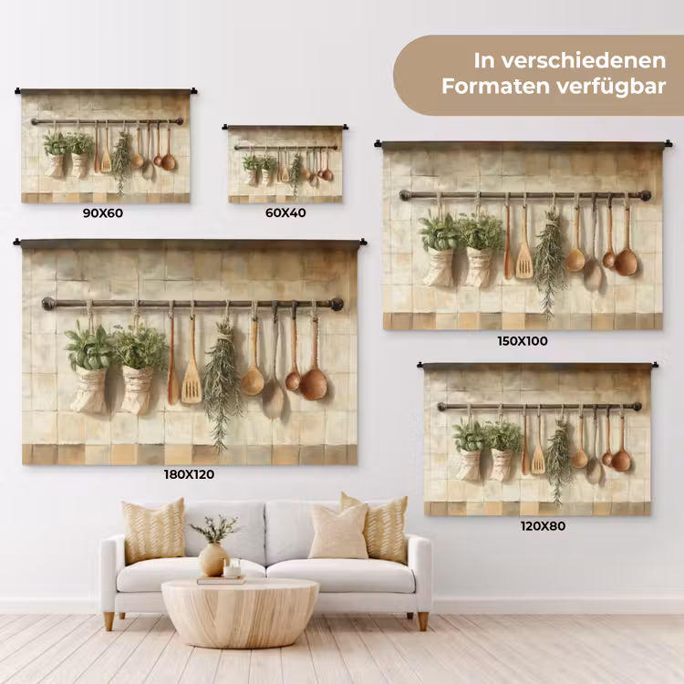 Hout - Keukengerei - Stilleven - Tegels Wandkleed katoen klein -tsfeer8_DE