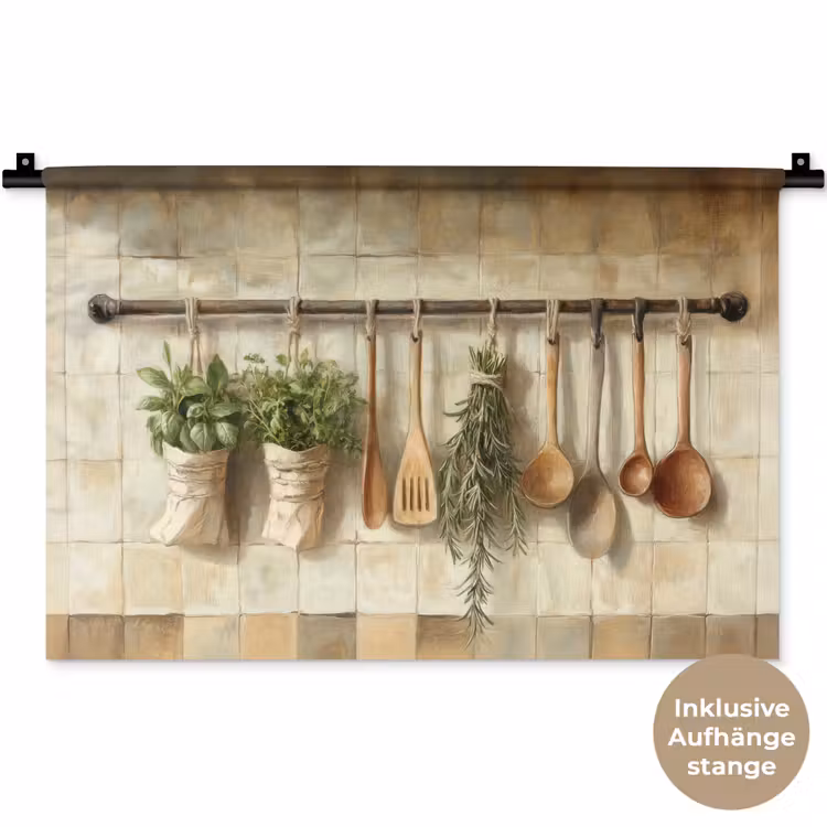 Hout - Keukengerei - Stilleven - Tegels Wandkleed katoen klein -t3d_DE