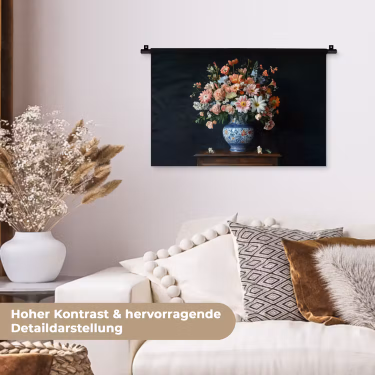 Hout - Vaas - Kleuren - Bloemen Wandkleed katoen klein -tsfeer1_DE