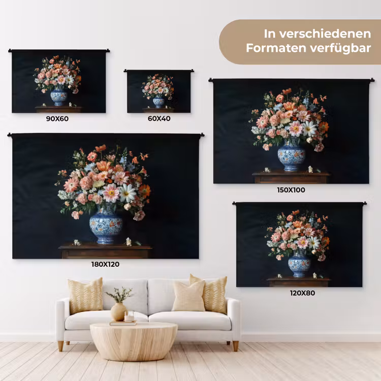 Hout - Vaas - Kleuren - Bloemen Wandkleed katoen klein -tsfeer8_DE