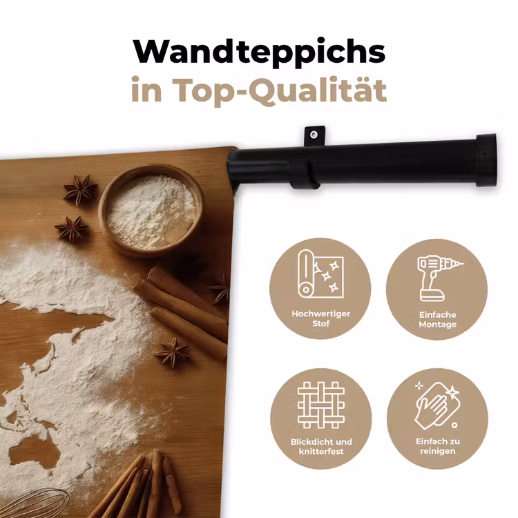 Hout - Wereldkaart - Bakken - Keuken Wandkleed katoen klein -tsfeer2_DE