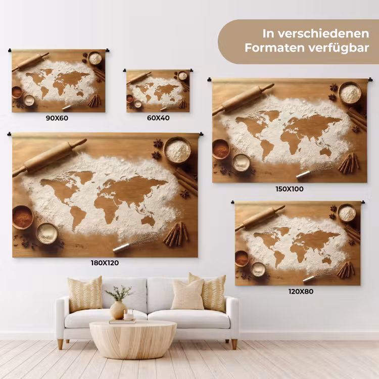Hout - Wereldkaart - Bakken - Keuken Wandkleed katoen klein -tsfeer8_DE
