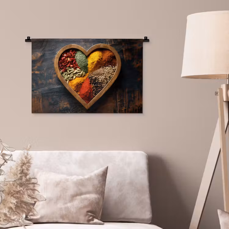 Houten - Hart - Kleurrijke - Specerijen Wandkleed katoen klein -sfeer4