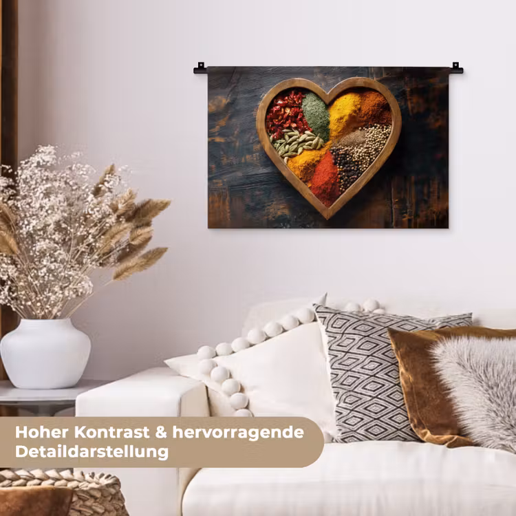 Houten - Hart - Kleurrijke - Specerijen Wandkleed katoen klein -tsfeer1_DE