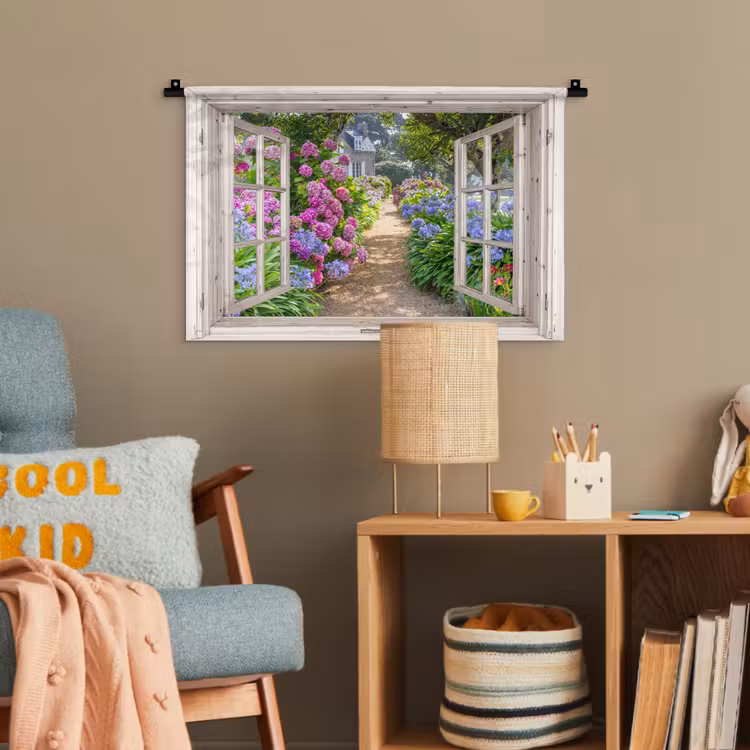 Hortensia - Doorkijk - Bloemen - Zomer - Paars - Pad Wandkleed katoen klein -wsfeer4_kind