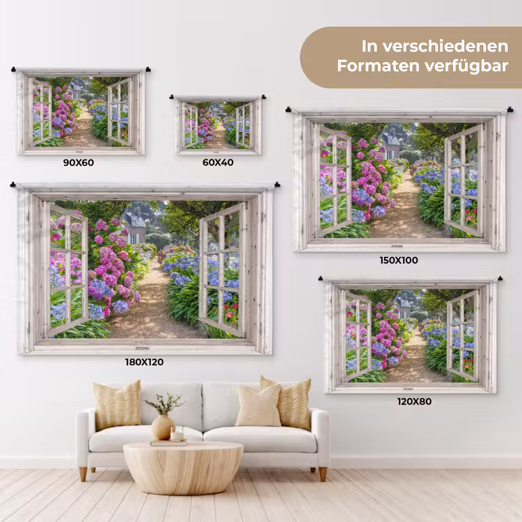 Hortensia - Doorkijk - Bloemen - Zomer - Paars - Pad Wandkleed katoen klein -tsfeer8_DE