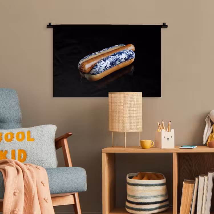 Hotdog - Porselein - Delfts blauw - Eten Wandkleed katoen klein -wsfeer4_kind