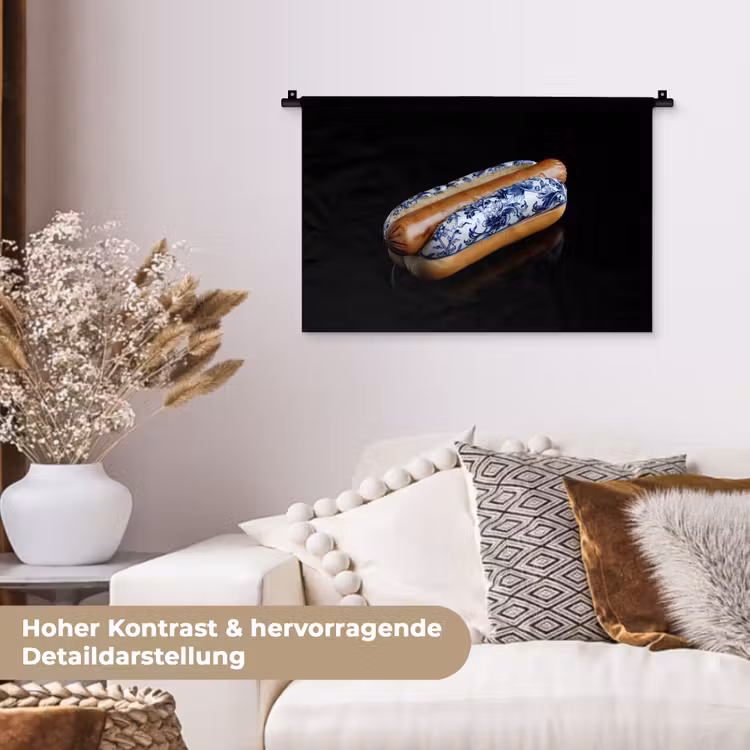 Hotdog - Porselein - Delfts blauw - Eten Wandkleed katoen klein -tsfeer1_DE