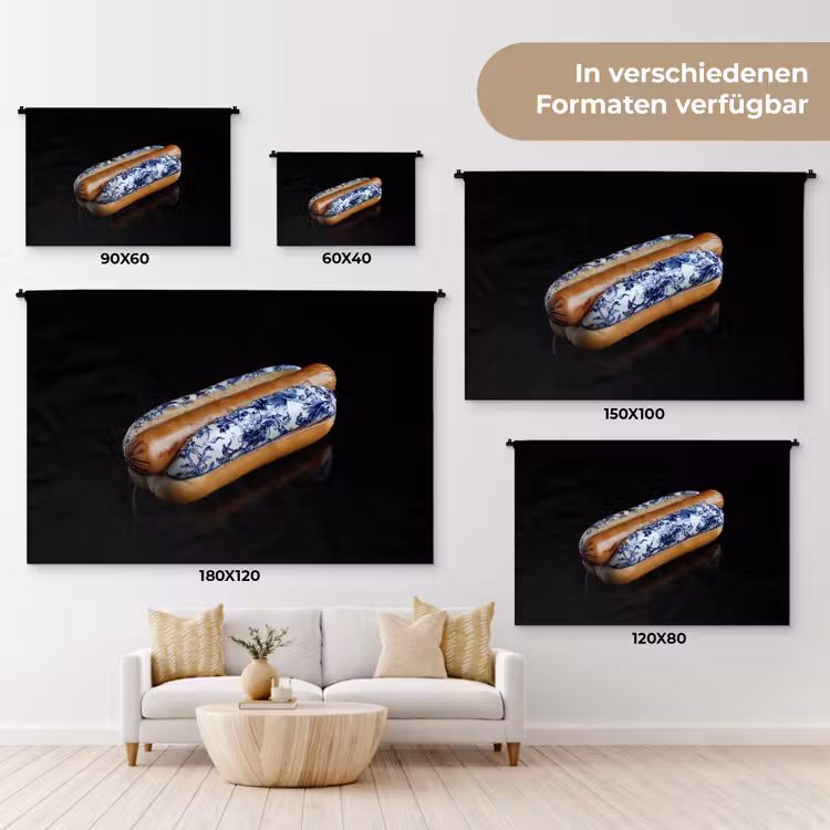 Hotdog - Porselein - Delfts blauw - Eten Wandkleed katoen klein -tsfeer8_DE