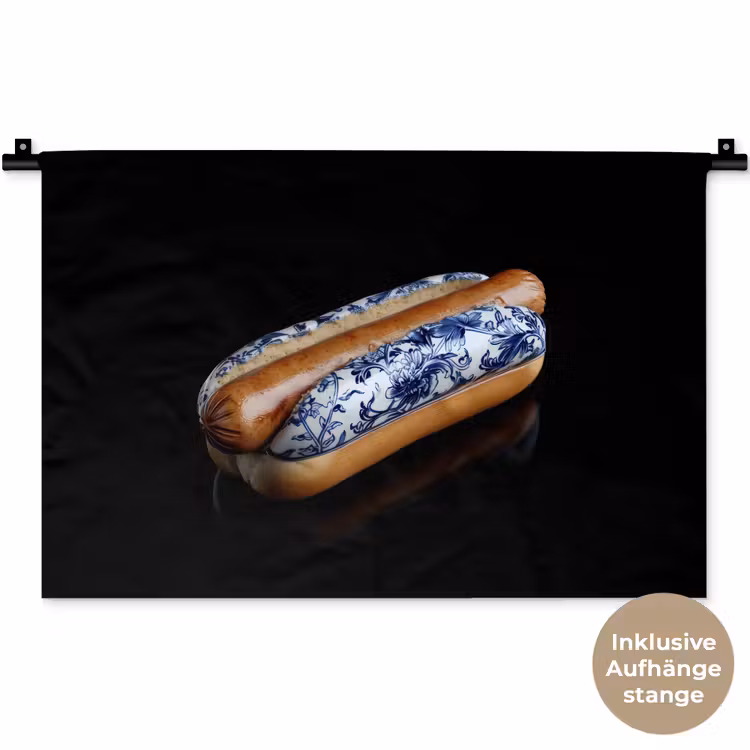 Hotdog - Porselein - Delfts blauw - Eten Wandkleed katoen klein -t3d_DE