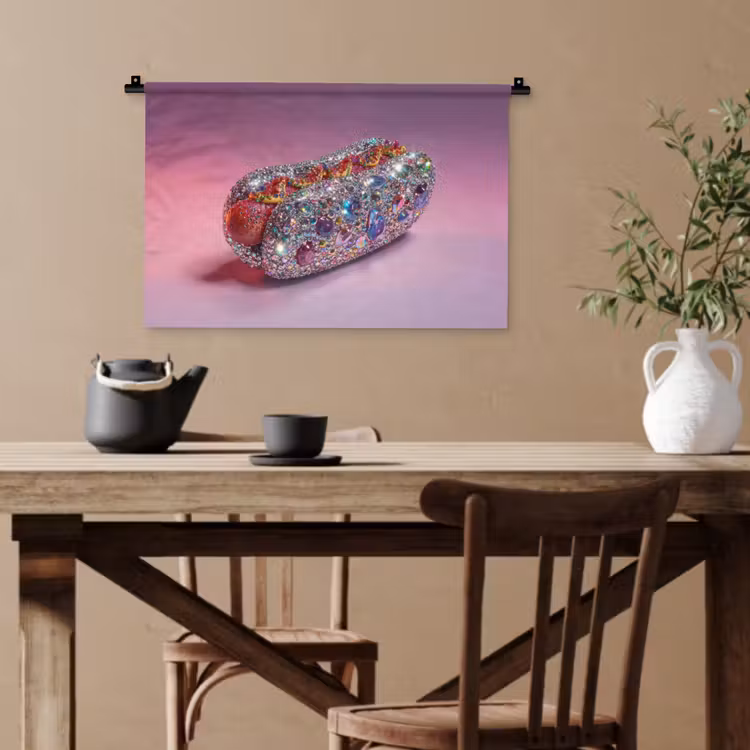 Hotdog - Steentjes - Glitters - Paars Wandkleed katoen klein -sfeer6