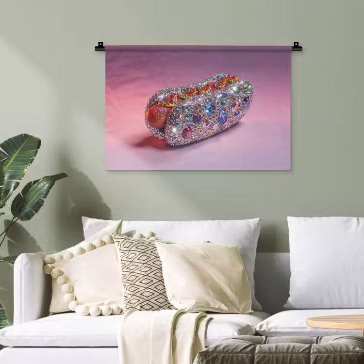 Hotdog - Steentjes - Glitters - Paars Wandkleed katoen klein -sfeer7