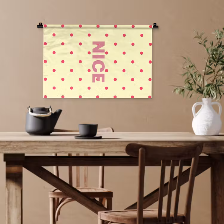 Nice - Stippen - Roze - Geel Wandkleed katoen klein -sfeer6