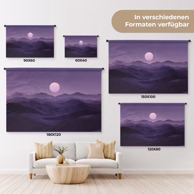 Heuvels - Paars - Mist - Zon Wandkleed katoen klein -tsfeer8_DE