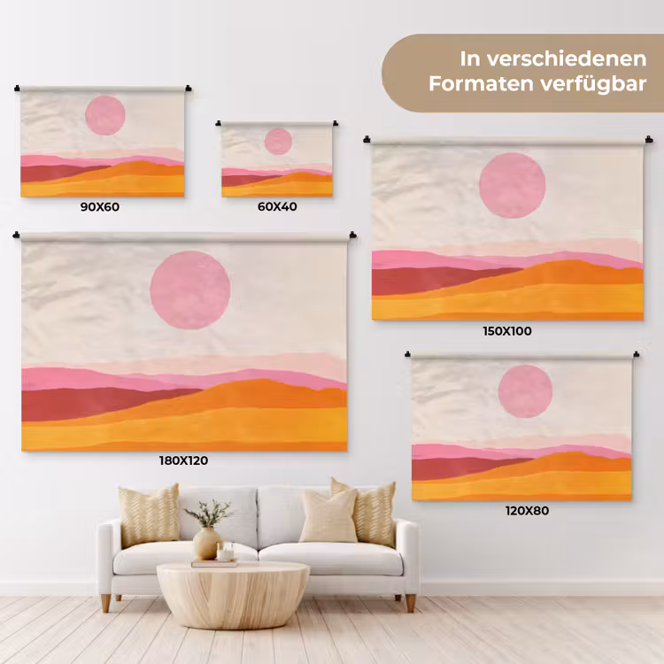 Heuvels - Oranje - Zon - Abstract Wandkleed katoen klein -tsfeer8_DE