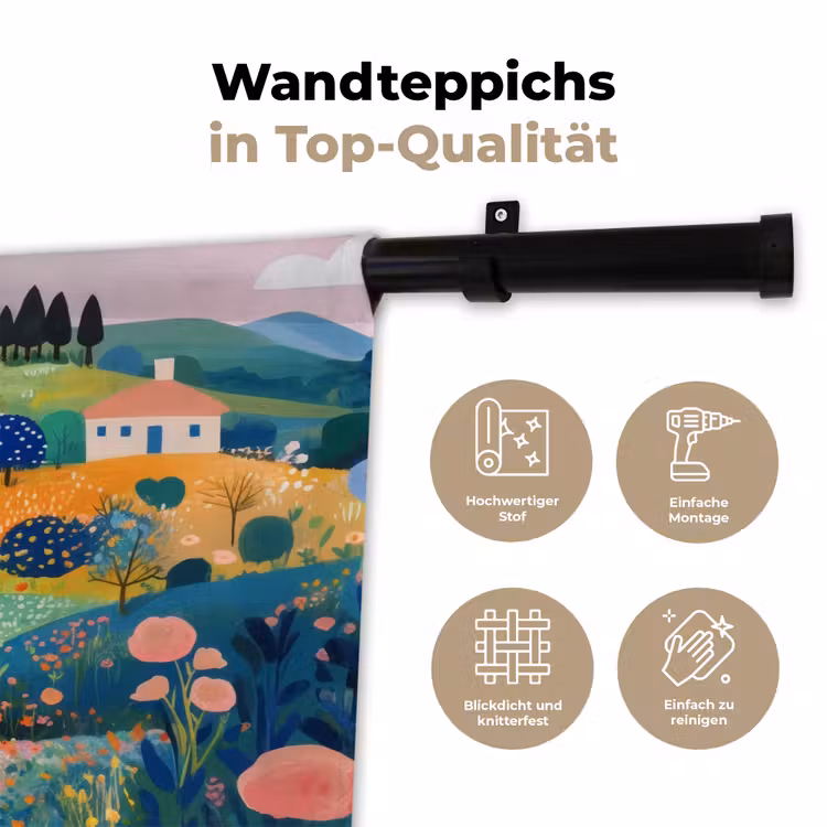 Heuvellandschap - Fantasierijk - Kleurcontrasten Wandkleed katoen klein -tsfeer2_DE