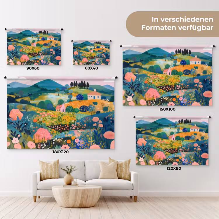 Heuvellandschap - Fantasierijk - Kleurcontrasten Wandkleed katoen klein -tsfeer8_DE