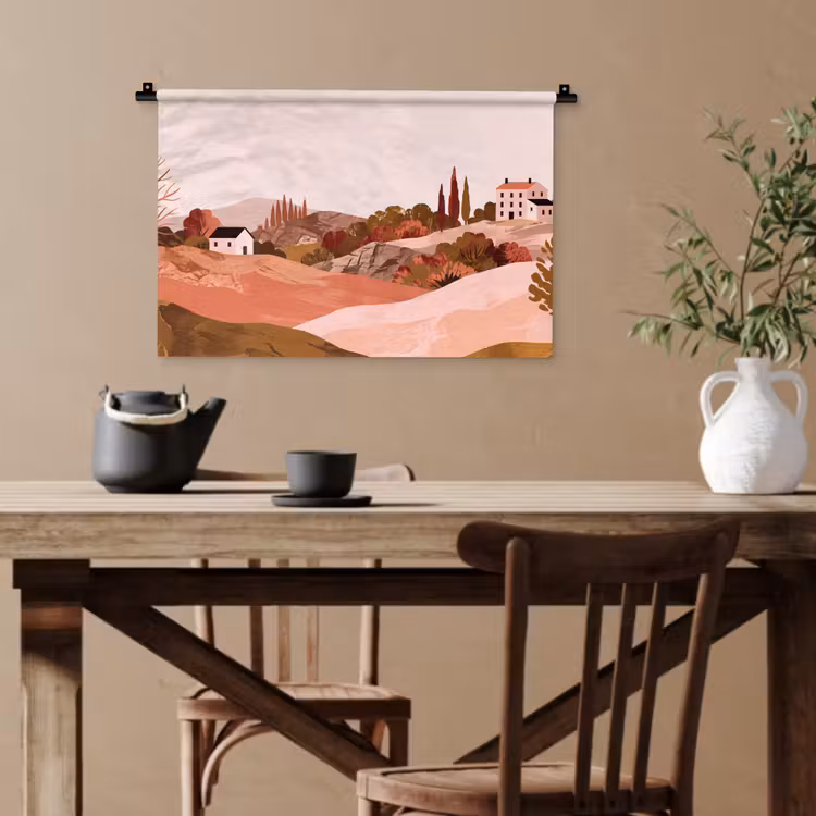 Heuvellandschap - Grafisch - Terracotta Wandkleed katoen klein -sfeer6