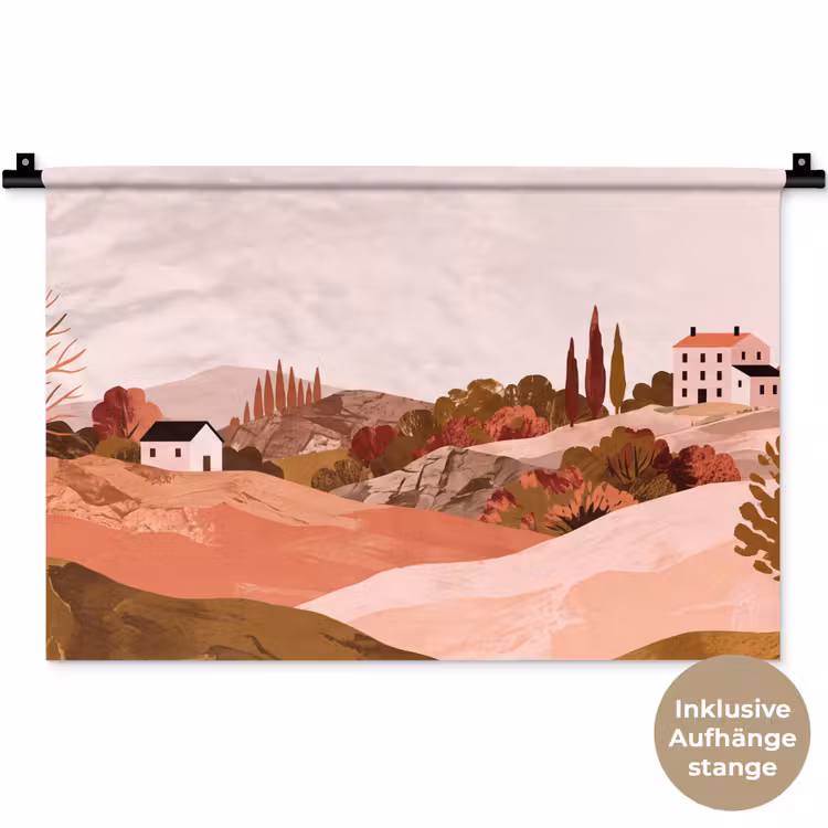 Heuvellandschap - Grafisch - Terracotta Wandkleed katoen klein -t3d_DE