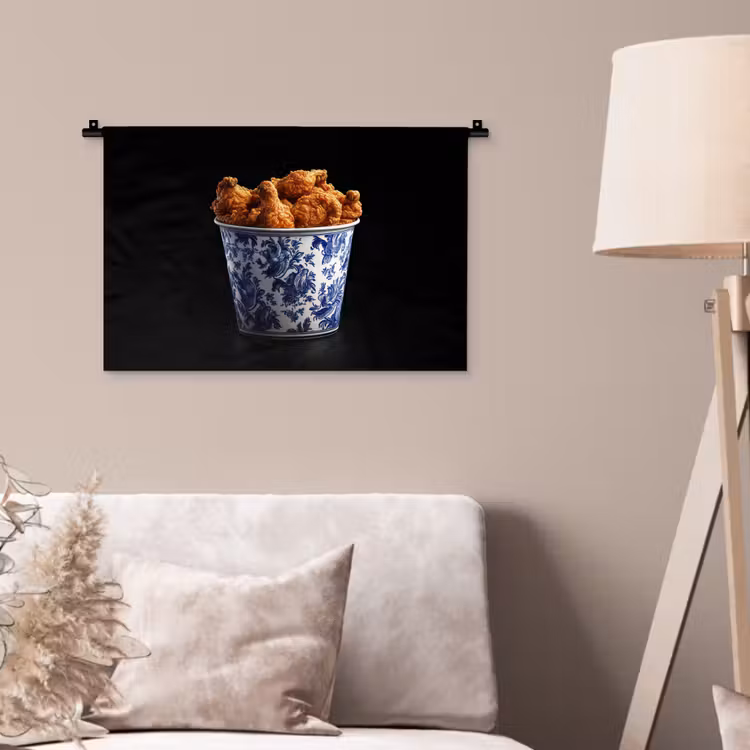 Kip - Bucket - Delfts blauw - Lekker Wandkleed katoen klein -sfeer4
