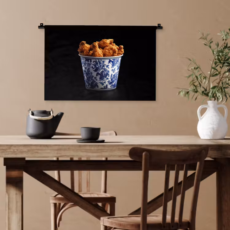 Kip - Bucket - Delfts blauw - Lekker Wandkleed katoen klein -sfeer6