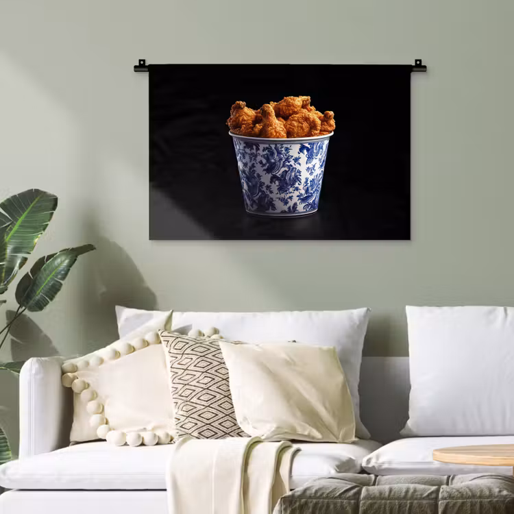 Kip - Bucket - Delfts blauw - Lekker Wandkleed katoen klein -sfeer7