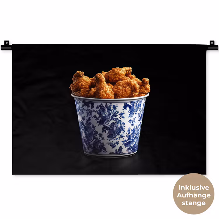 Kip - Bucket - Delfts blauw - Lekker Wandkleed katoen klein -t3d_DE