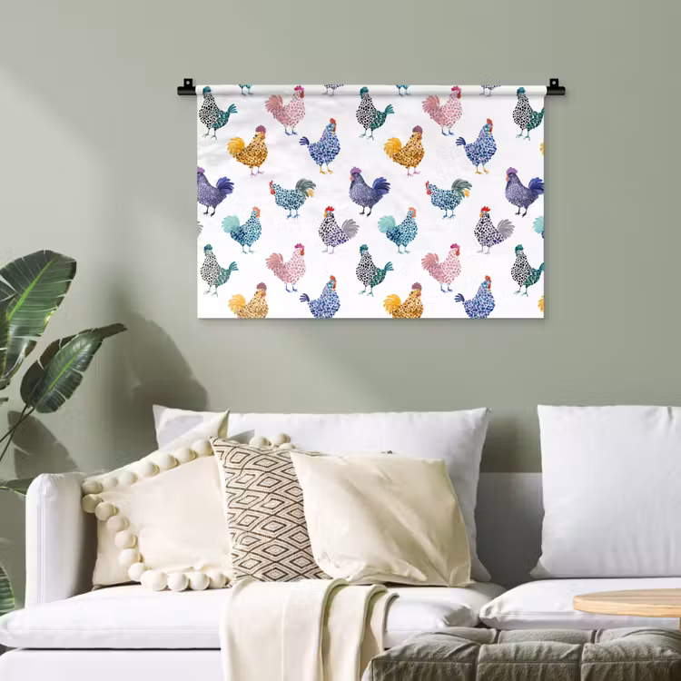 Kippen -Aquarel - Kleurrijk Wandkleed katoen klein 269 -sfeer7