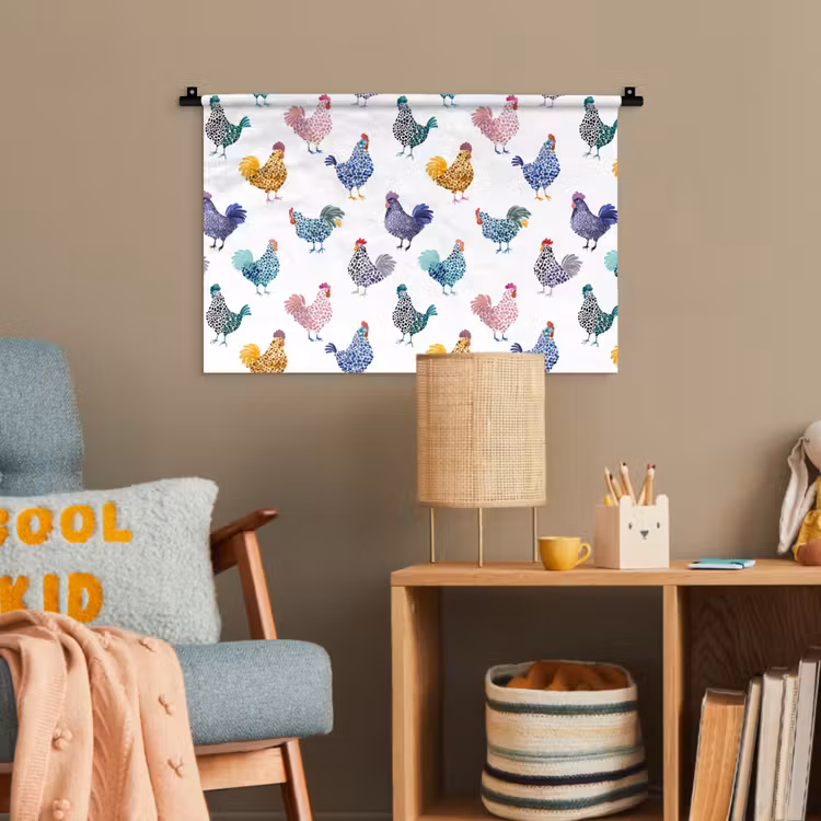 Kippen -Aquarel - Kleurrijk Wandkleed katoen klein 269 -wsfeer4_kind