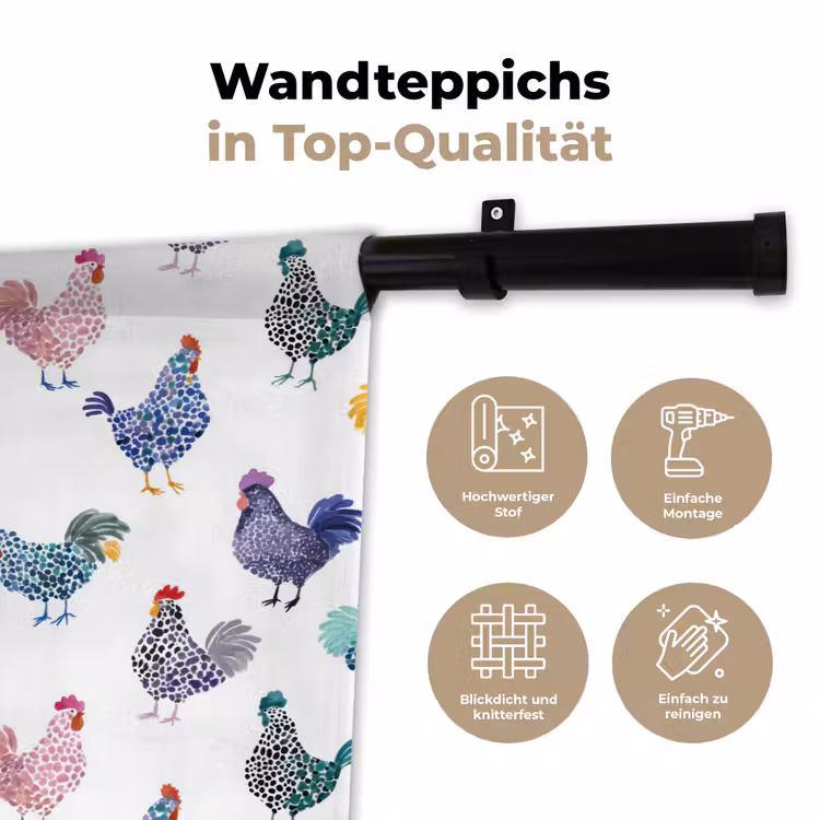 Kippen -Aquarel - Kleurrijk Wandkleed katoen klein 269 -tsfeer2_DE