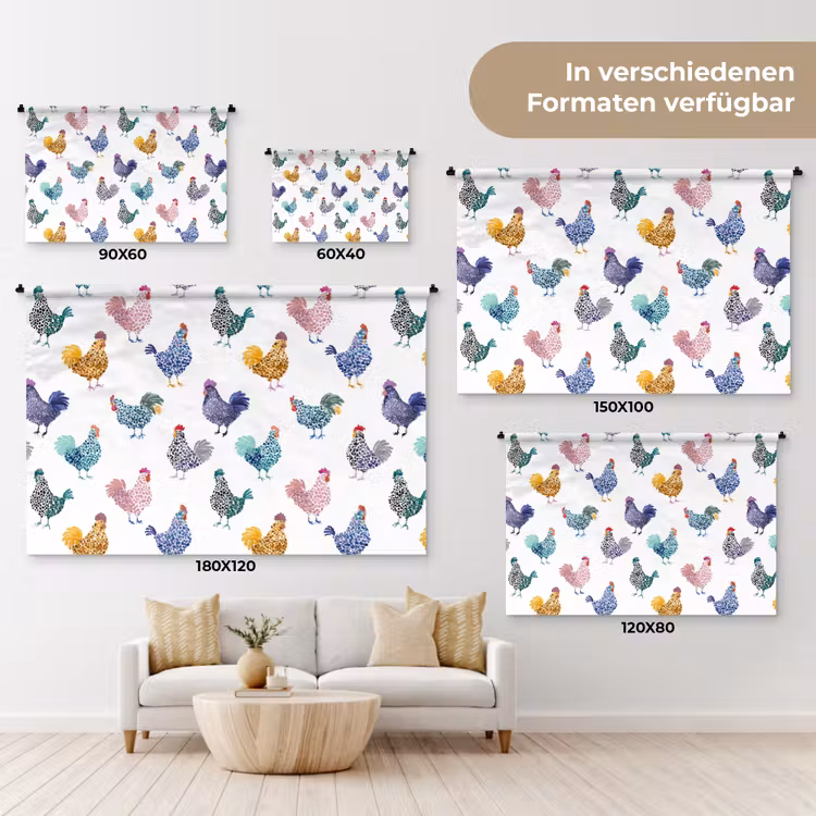 Kippen -Aquarel - Kleurrijk Wandkleed katoen klein 269 -tsfeer8_DE
