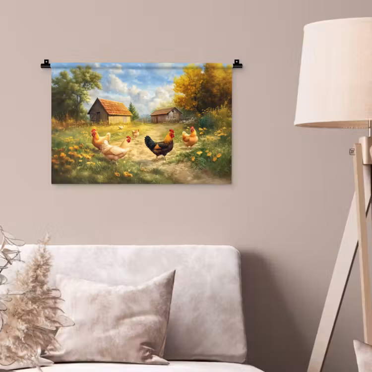 Kippen - Landelijke rust - Natuur Wandkleed katoen klein -sfeer4