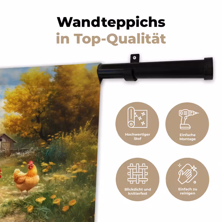 Kippen - Landelijke rust - Natuur Wandkleed katoen klein -tsfeer2_DE