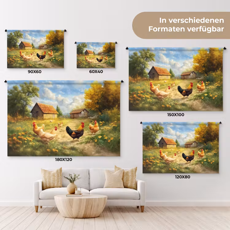 Kippen - Landelijke rust - Natuur Wandkleed katoen klein -tsfeer8_DE