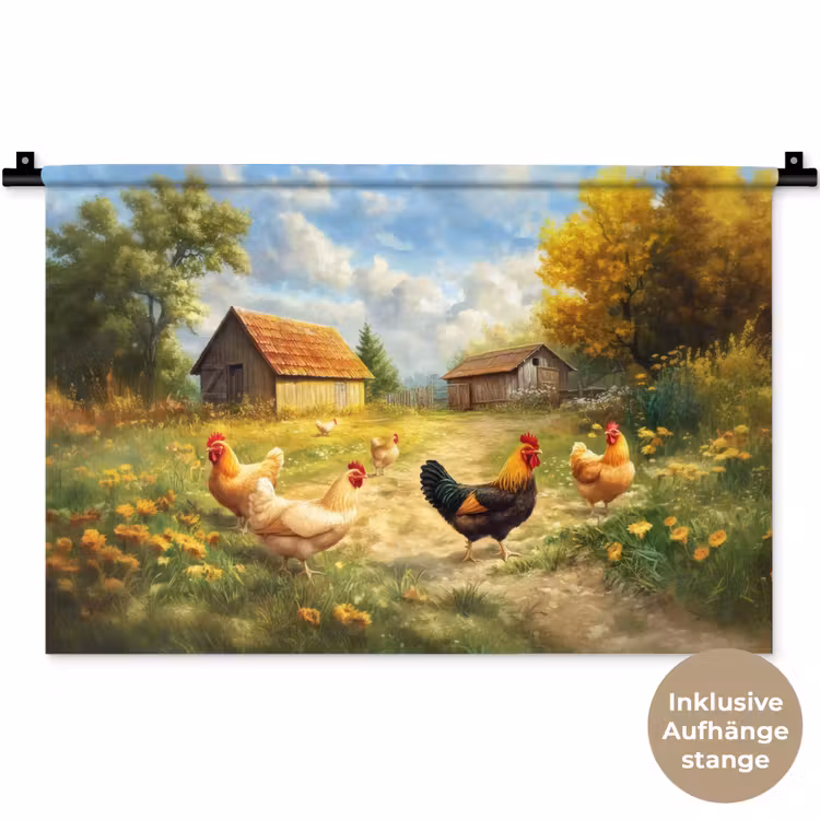 Kippen - Landelijke rust - Natuur Wandkleed katoen klein -t3d_DE