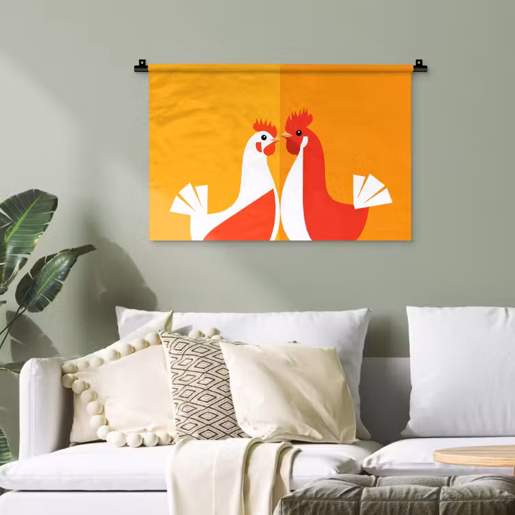 Kippen - Oranje - Vlakken Wandkleed katoen klein -sfeer7