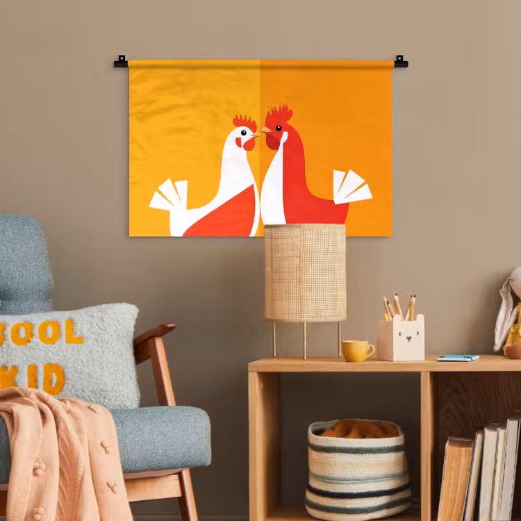 Kippen - Oranje - Vlakken Wandkleed katoen klein -wsfeer4_kind