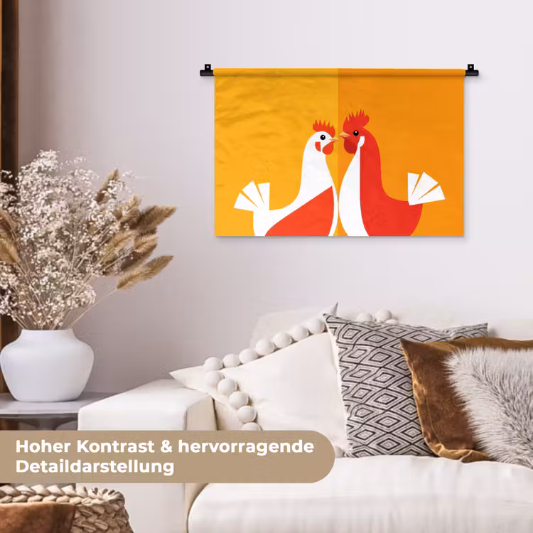 Kippen - Oranje - Vlakken Wandkleed katoen klein -tsfeer1_DE